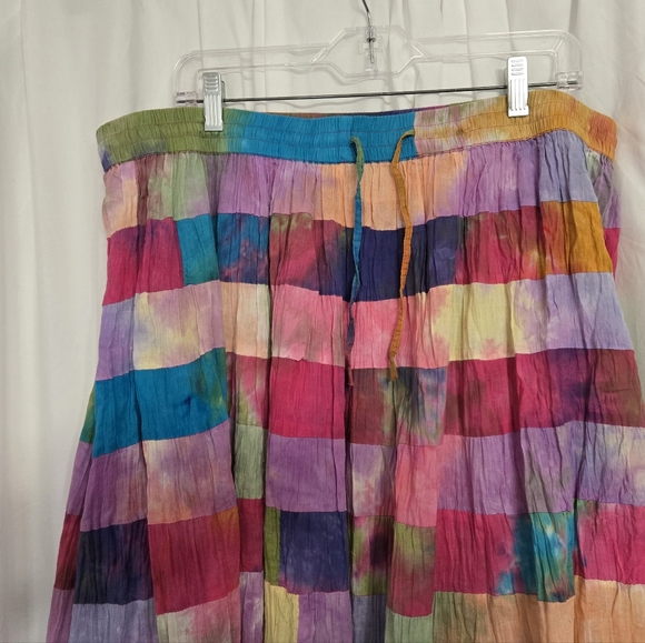 Phool Vibrant Multicolor Tie Dye/Patchwork Summer Full Skirt Size 2X - Picture 3 of 6